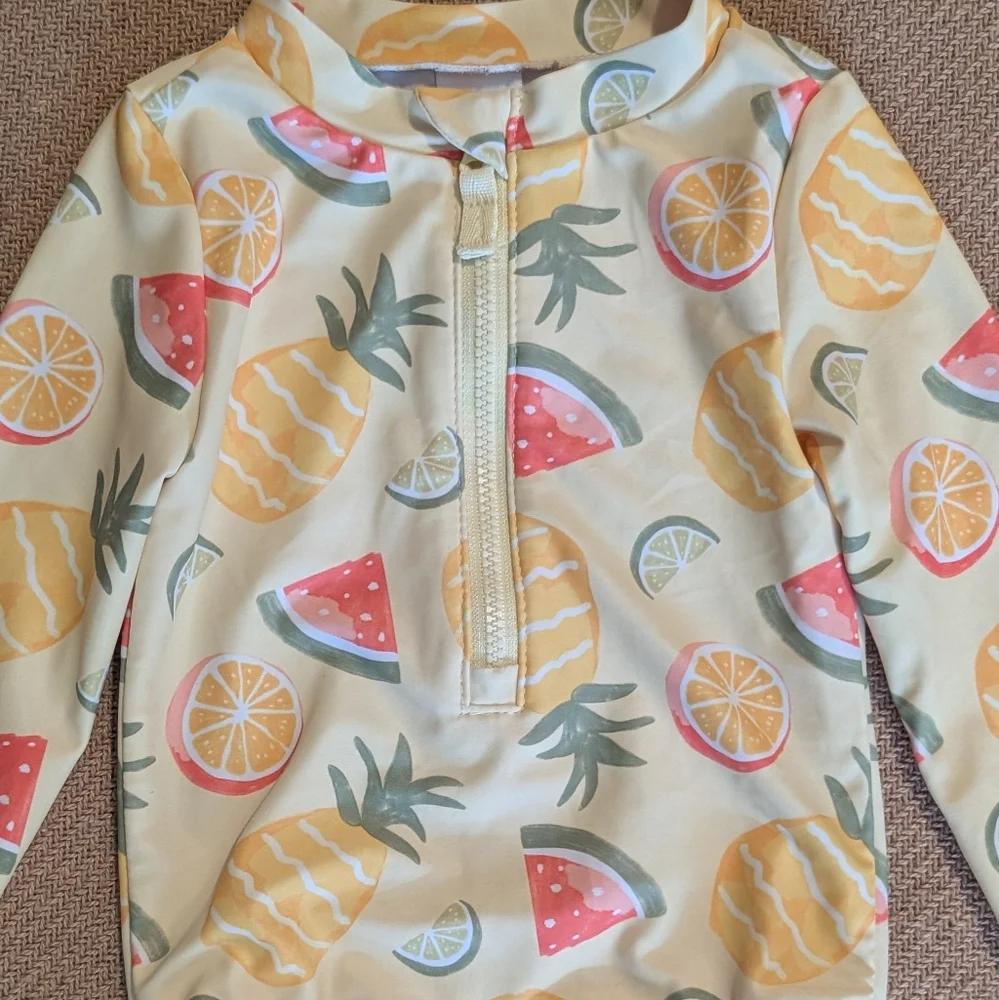 Carter's Baby Girls Yellow Fruit Patterned Long Sleeve One Piece Swimsuit